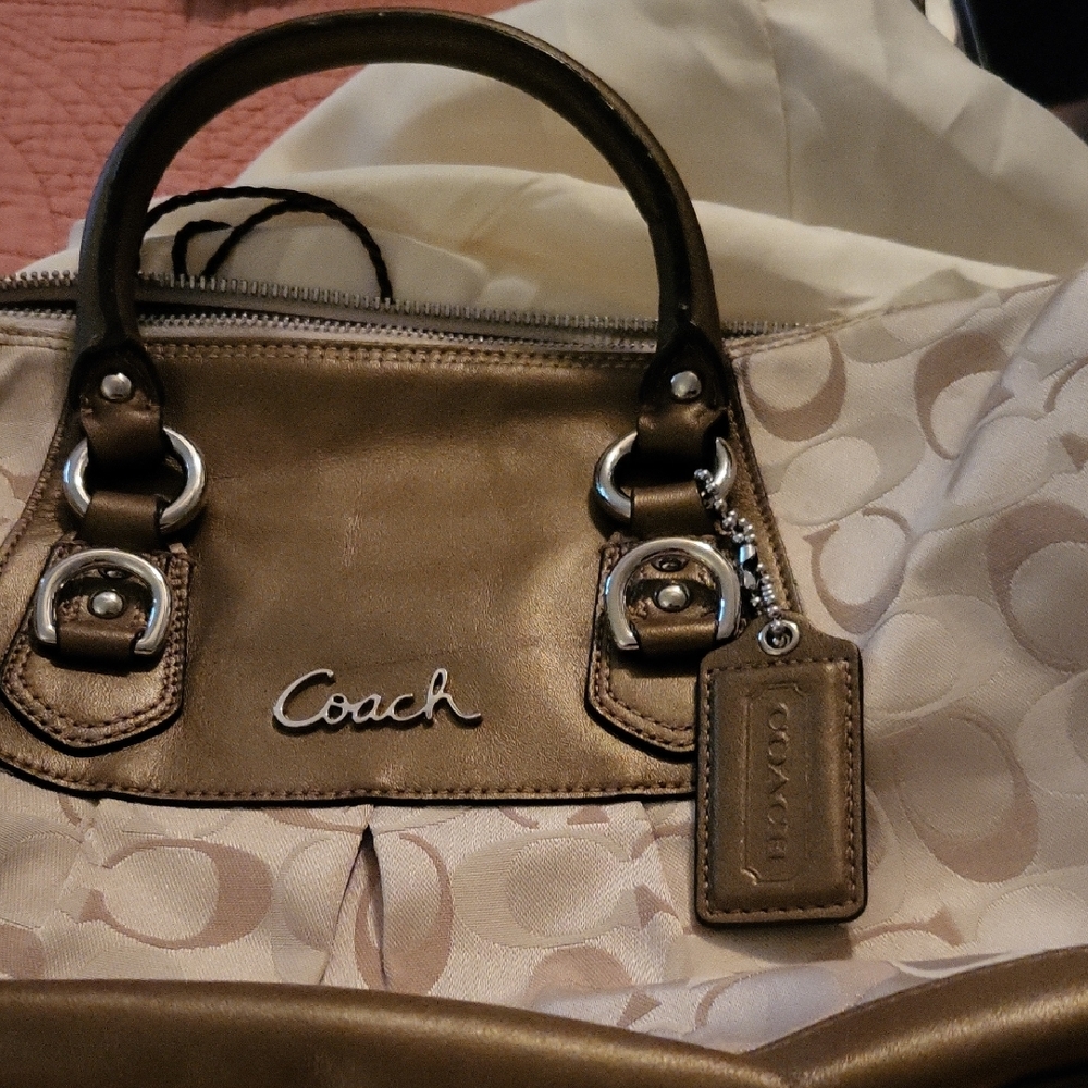 Coach Tan and Cream Shoulder Bag